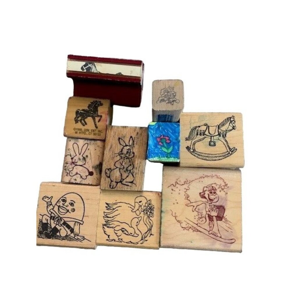 Wooden Rubber Stamps Mixed Lot Animals & Characters Crafting Fun!